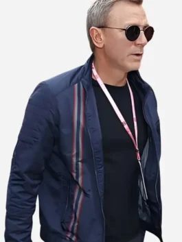 Navy blue cotton No Time To Die Daniel Craig Blue Jacket highlighting five functional storage pockets.