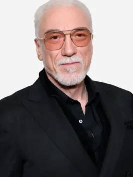 Black suiting fabric Tribeca Event Hadestown Patrick Page Suit featuring a lapel collar and button closure.
