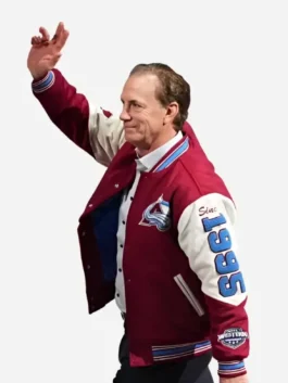 Maroon and cream wool Peter Forsberg Avalanche’s Anniversary Jacket showcasing full length sleeves and rib knitted cuffs.