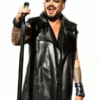 Black real leather Roundhouse Adam Lambert Leather Coat highlighting four functional storage pockets.