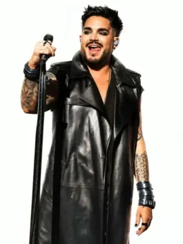Black real leather Roundhouse Adam Lambert Leather Coat highlighting four functional storage pockets.