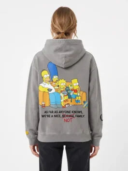 Grey fleece The Simpsons x Shoe Palace Family Hoodie featuring a hooded collar and front zipper closure.