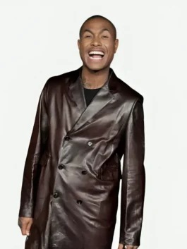 Brown real leather Spider Man 2026 Premiere Steve Lacy Coat featuring a lapel collar and front button closure.