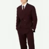 Close-up of the burgundy suiting fabric SpiderMan 2026 Premiere Tom Holland Suit showcasing the blazer button closure and rich color tone.