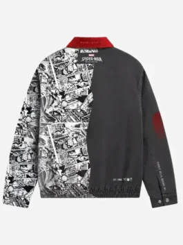 Multicolor cotton Spider-Man Parker Workwear Jacket highlighting the front zipper closure and shirt collar.