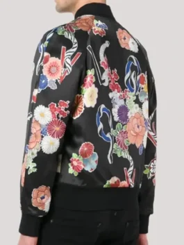 Back view of the black satin Ryoka Fujisawa Spider-Man Premiere Jacket showing full length sleeves and clean satin sheen.