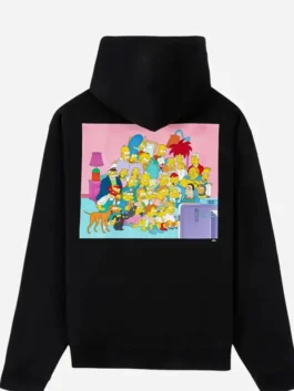 Back view of the black fleece Shoe Palace x The Simpsons Clouds Pullover Hoodie showing clean casual fit and hood detail.