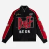 Front view of the black and red cotton The Simpsons x Shoe Palace Duff Man Racing Jacket highlighting four practical storage pockets.