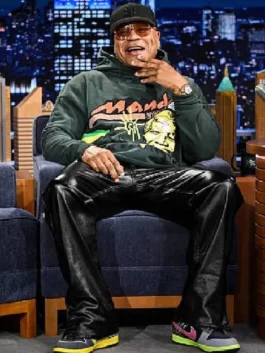 Green fleece LL Cool J The Tonight Show Mandela Hoodie detailing the pullover style and rib knitted cuffs.
