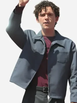 Grey cotton Tom Holland Spider-Man London Photocall Jacket highlighting three functional storage pockets.