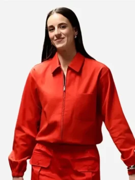 Red cotton Caitlin Clark All-Star Game Red Jacket showcasing full length sleeves and elastic cuffs.